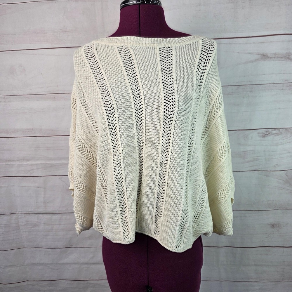 Frye Poncho Sweater Womens One Size Ivory Open Knit Pointelle Dolman Pullover